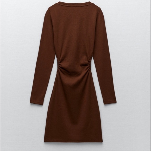 Zara CUT OUT RIBBED CHOCOLATE BROWN DRESS - Picture 6 of 6
